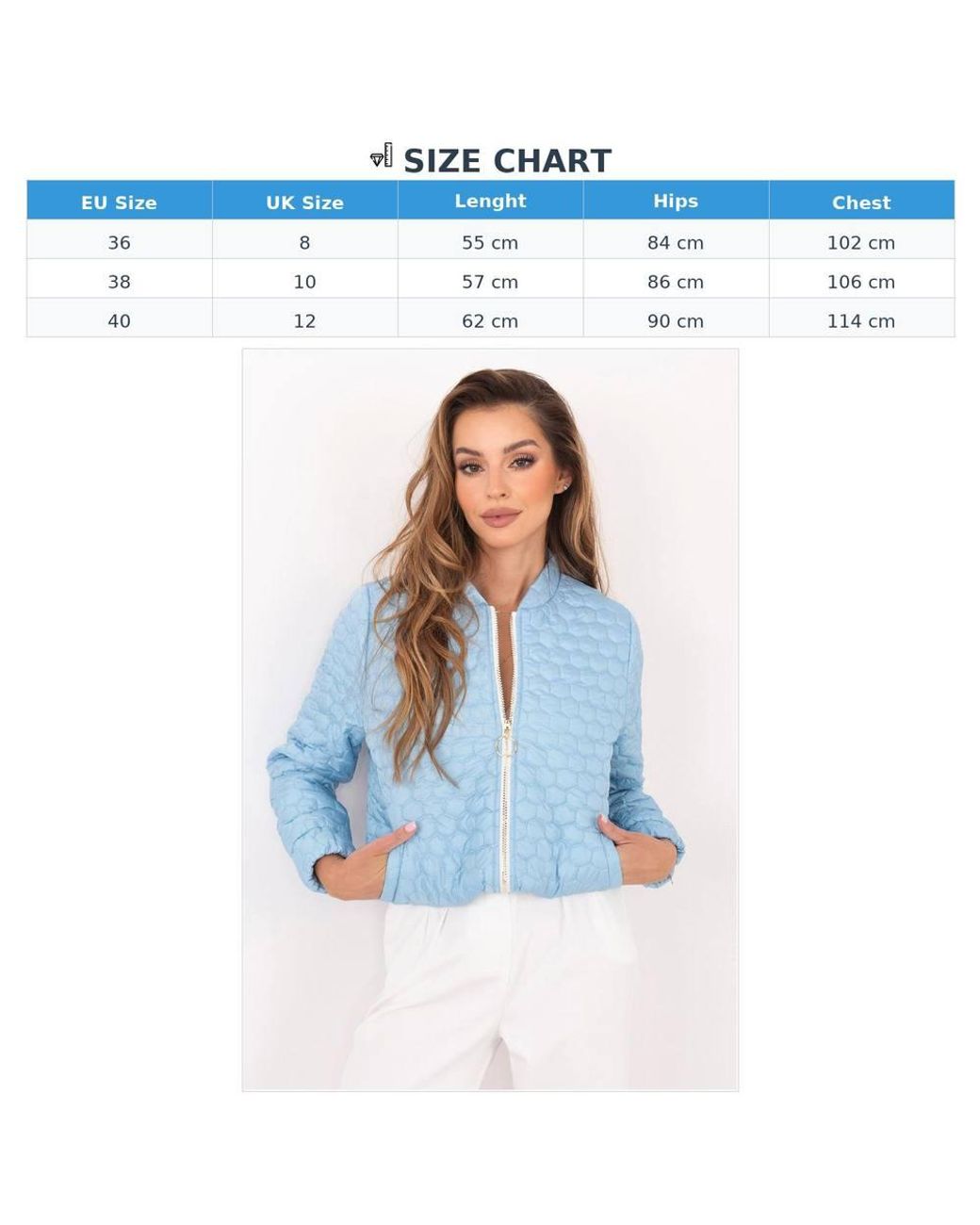 Love Lace Blue Summer Collared Quilted Jacket With Zip