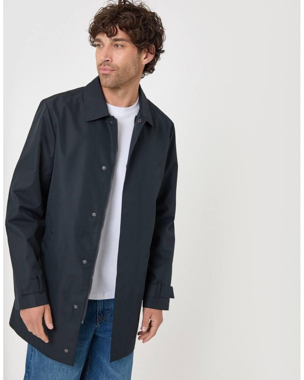 Threadbare Blue Showerproof Collared Longline Mac for men