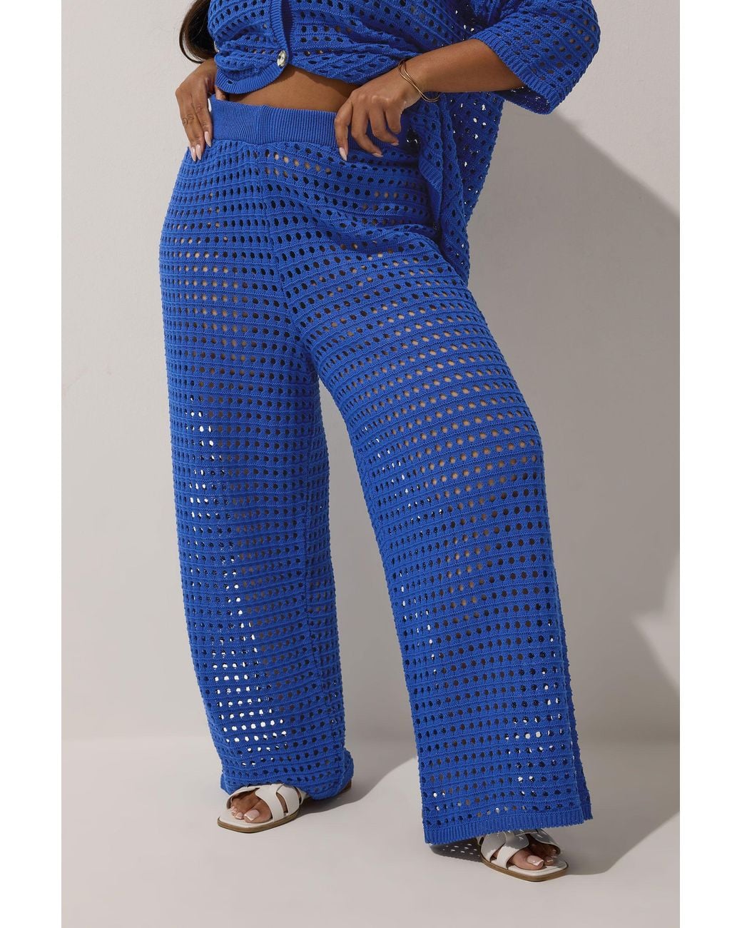 Yours Blue Crochet Wide Leg Trousers