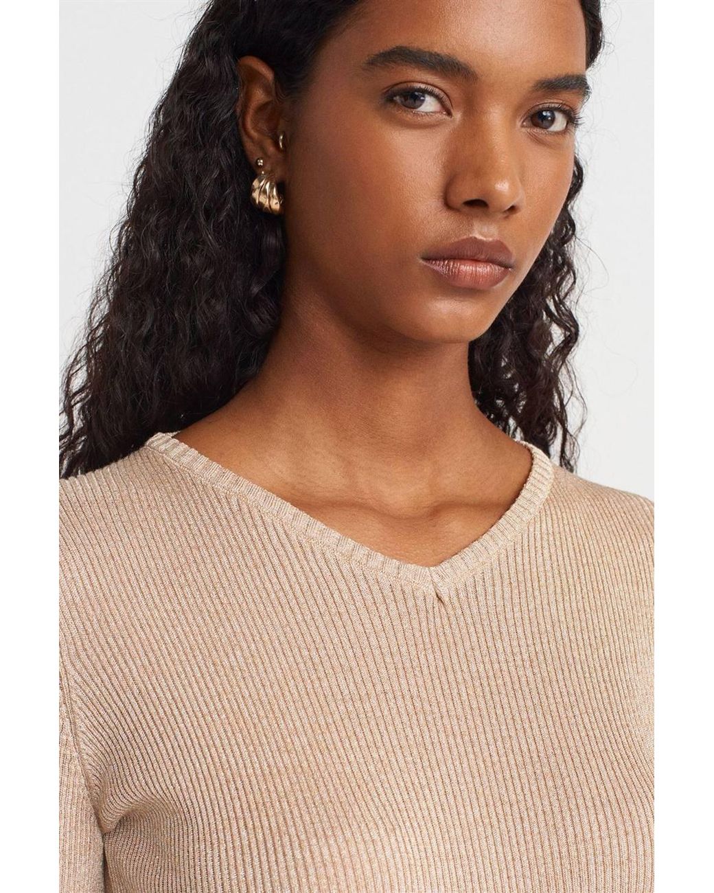Dilvin Natural Slim Fit V-Neck Ribbed Sweater