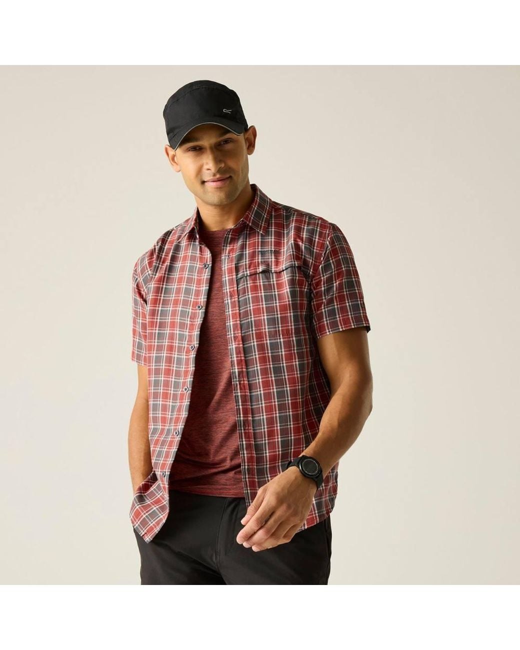 Regatta Red Mindano Short Sleeved Check Shirt for men
