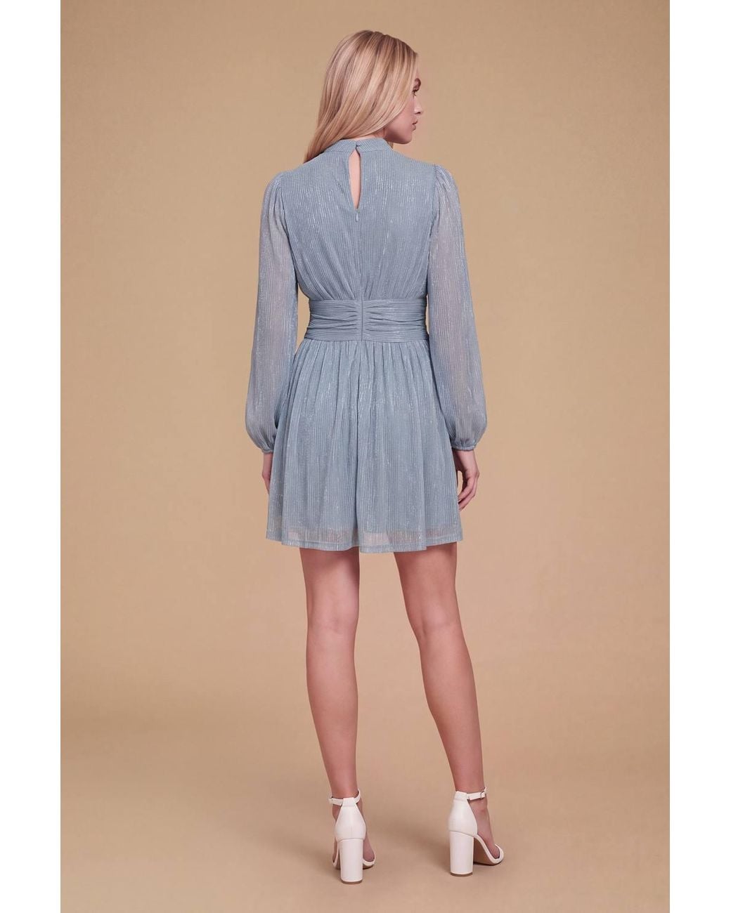 Dorothy Perkins Blue Dp Hen Sparkle Plisse Jersey High Neck Mini Dress