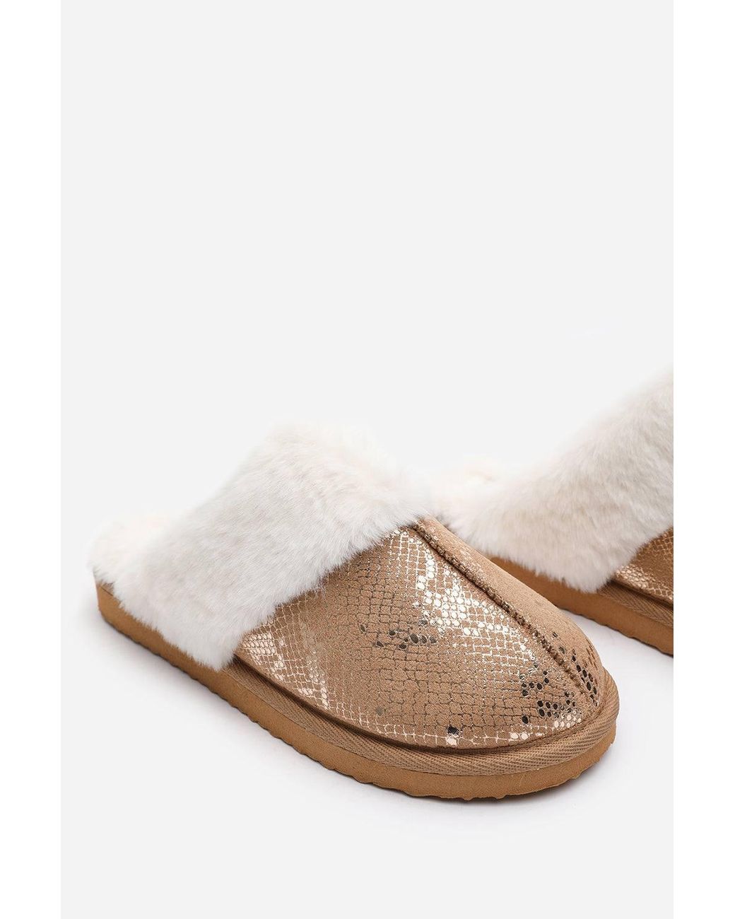 Where's That From Gray 'Cassia' Snake Print Mule Slippers With Faux Fur Trim