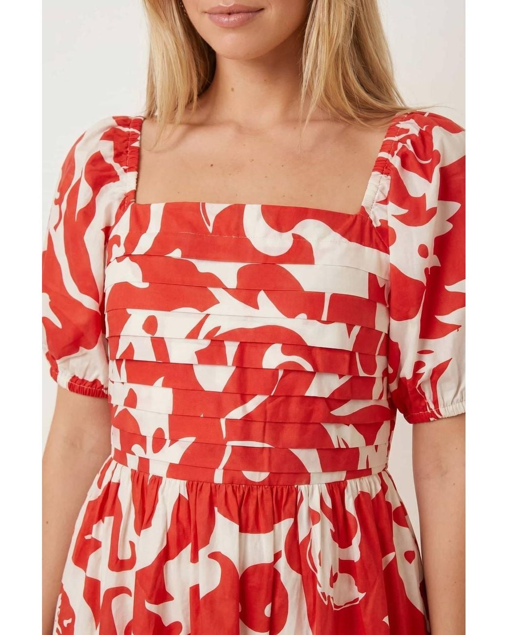 Style Cheat Red Leighton Puff Sleeve Abstract Dress