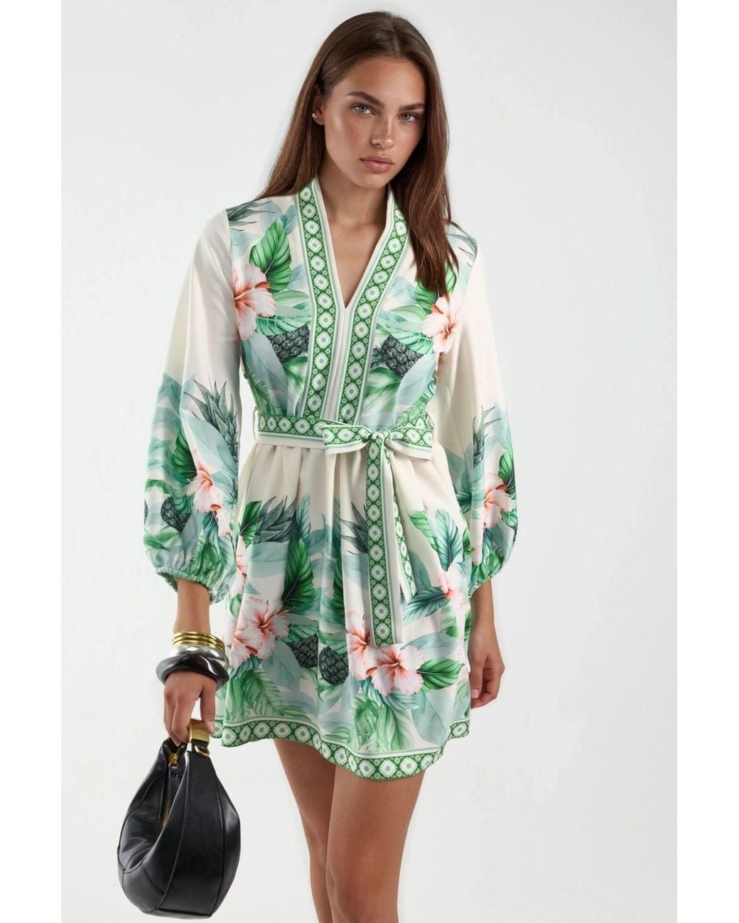 Msn-Collection Green Floral A-Line Mini Dress