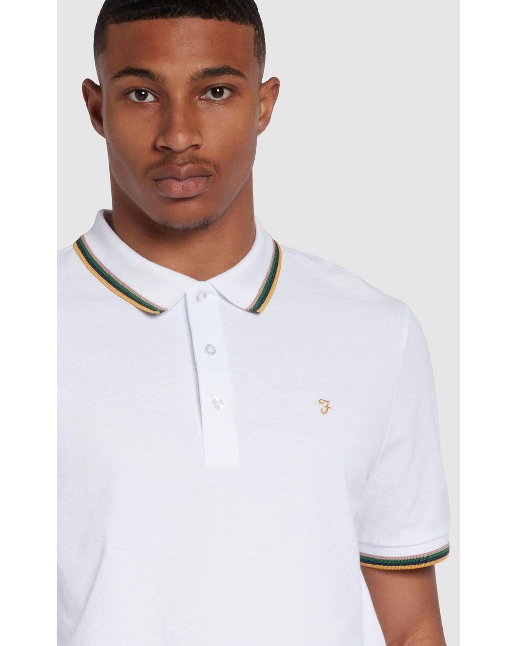 Farah White Alvin Tipped Polo Shirt for men