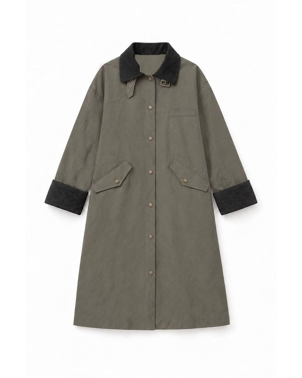 Hiccup Blue Oversized Long Trench Coat With Velvet Collar & Plaid Lining