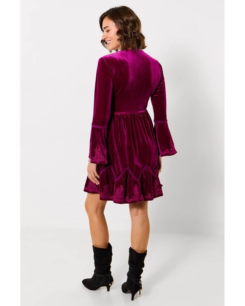 Joe Browns Purple Darcie Embroidered Velour Tunic Dress