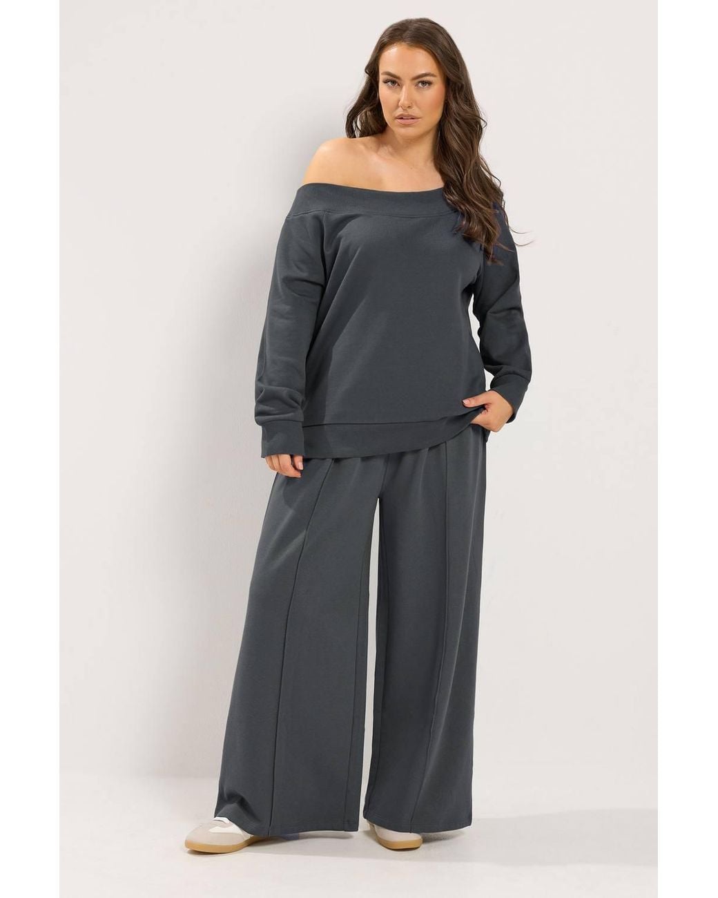 Yours Gray Off Shoulder Ribbed Sweatshirt