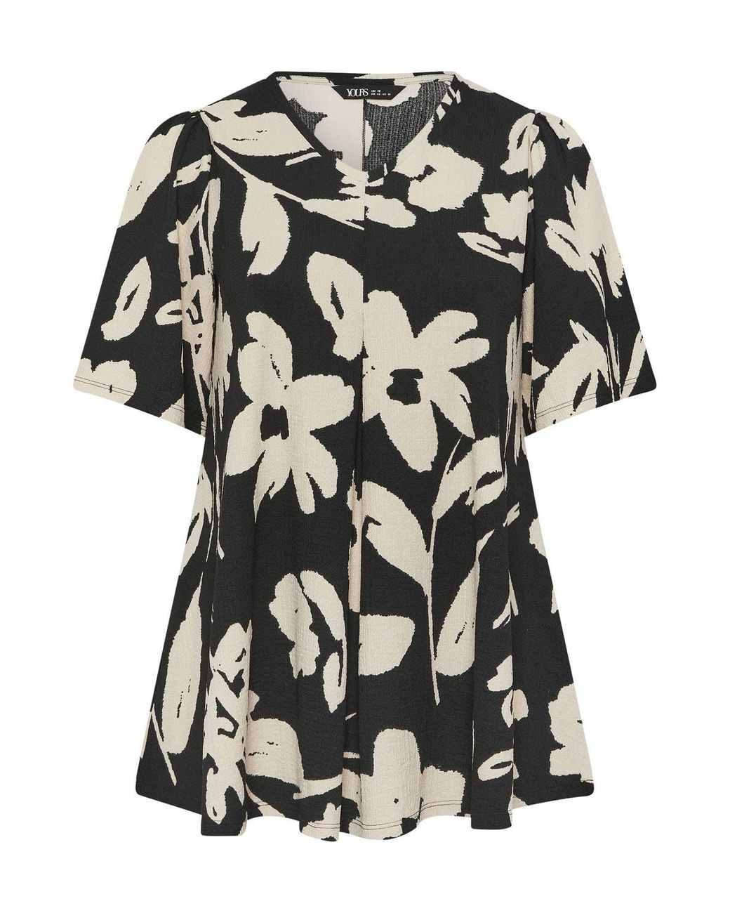 Yours Black Abstract Textured Pleat Front Top