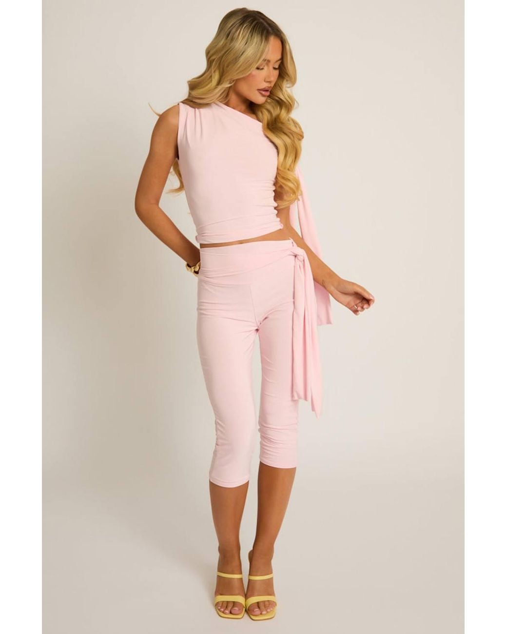 Rebellious Fashion Pink Tie Shoulder Top & Capri Pants Co-Ord Set