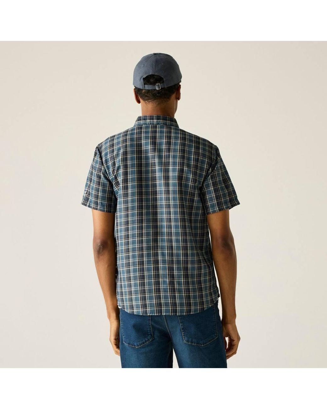 Regatta Blue Mindano Short Sleeved Check Shirt for men