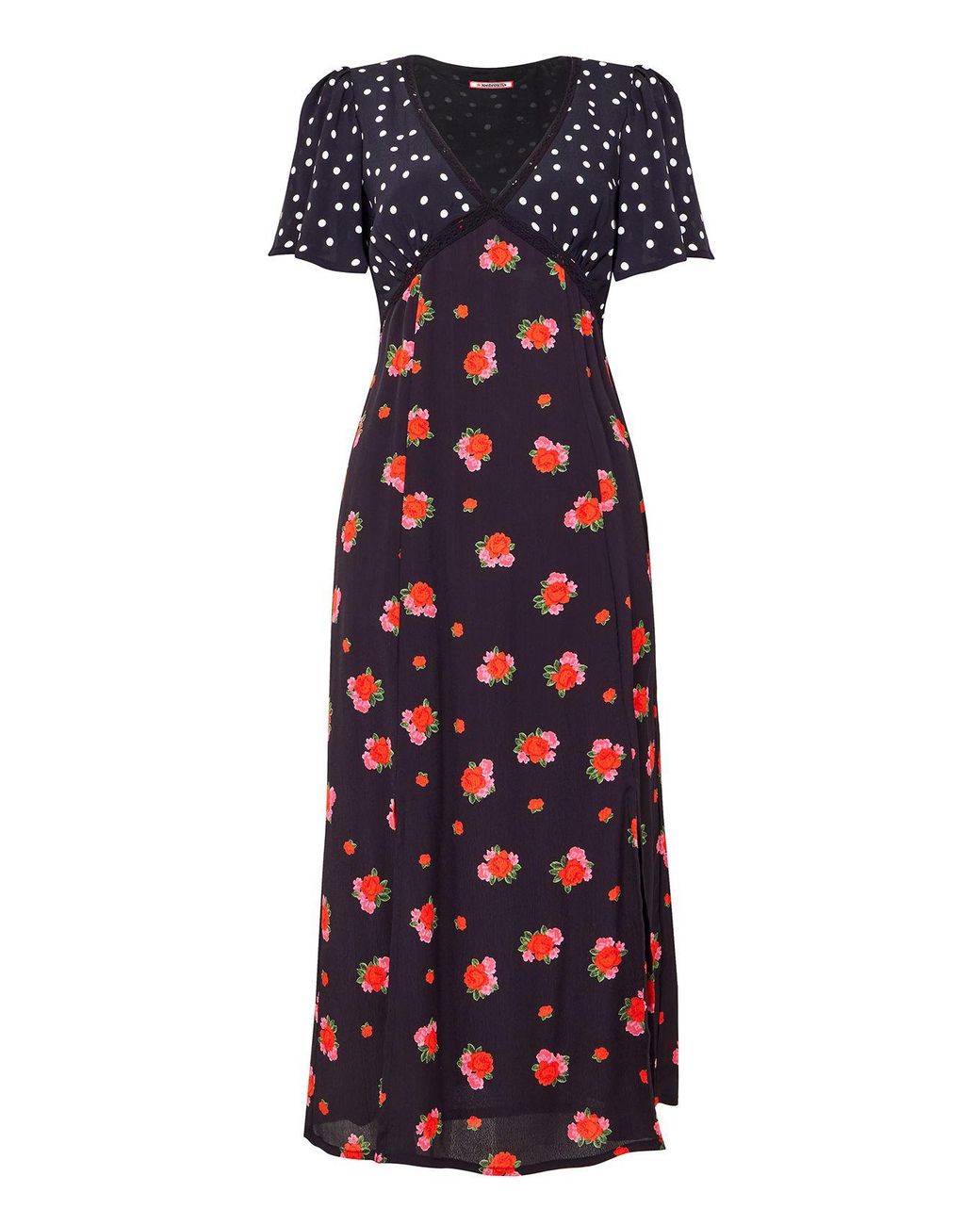 Joe Browns Black Polka Dot Floral Lace Trim Midi Dress