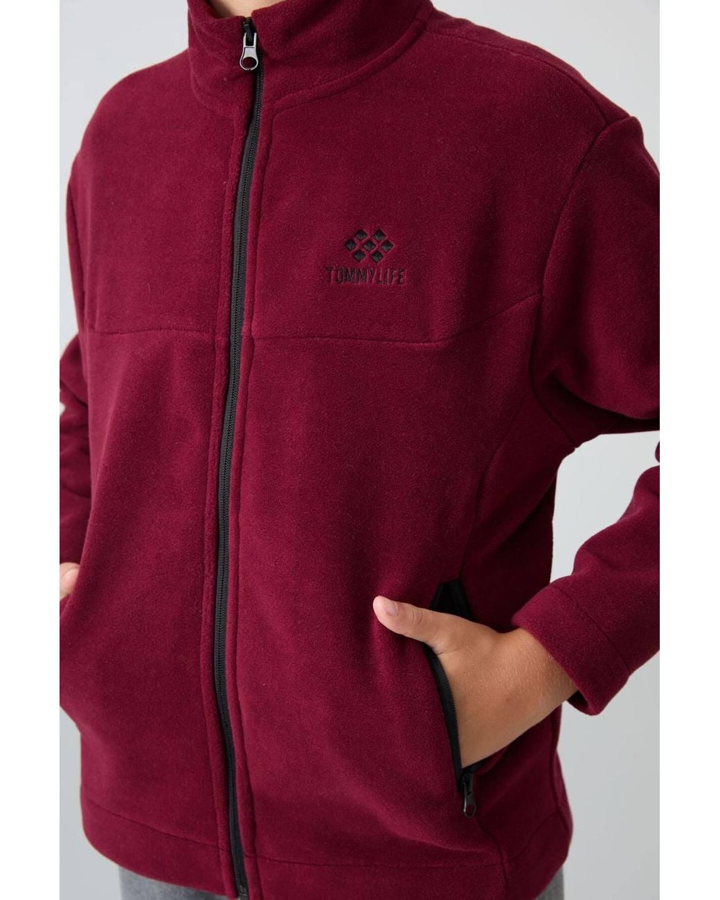 TOMMY LIFE Red Youth Zipper Collar Sweatshirt for men