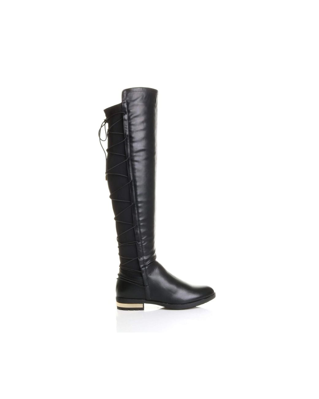 AJVANI Black Elastic Tie Up Riding Knee High Boots