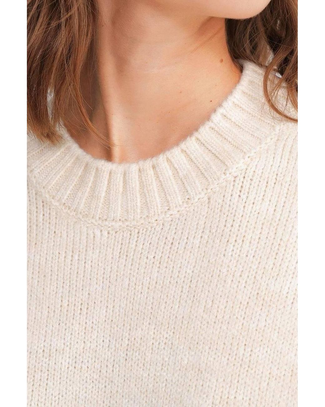 MixRay Natural Oversized Ribbed Knit Sweater With Crew Neck