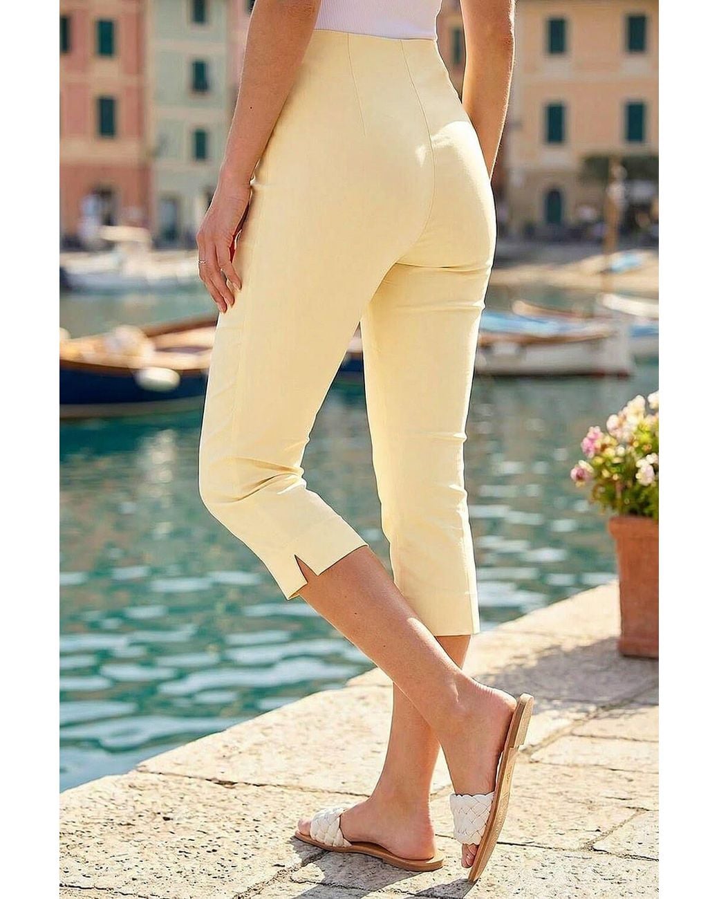 Roman Yellow Cropped Stretch Trouser Capri Summer Leggings 3/4 Pedal Pushers