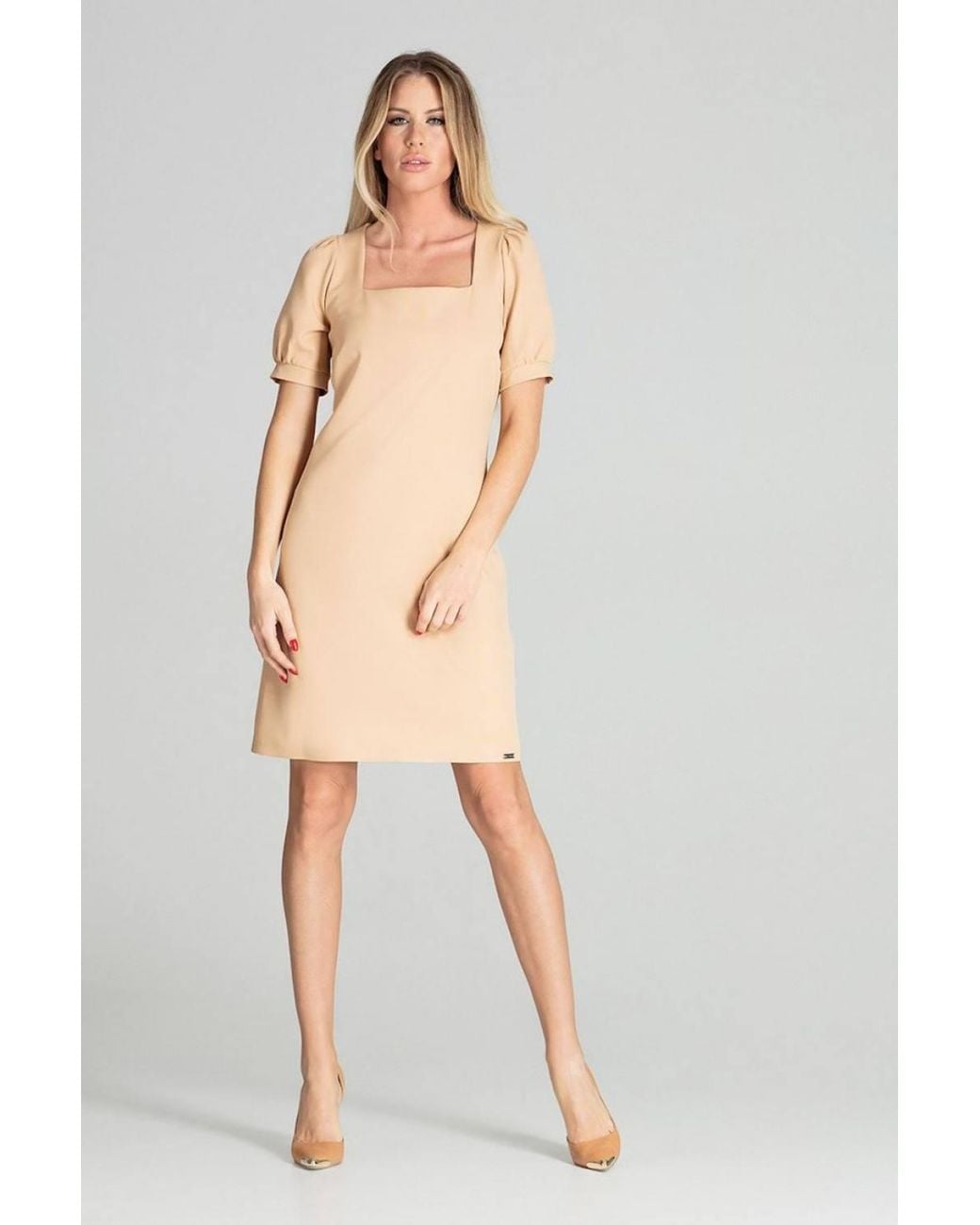 Love Lace Natural Plain Square Neck Midi Dress