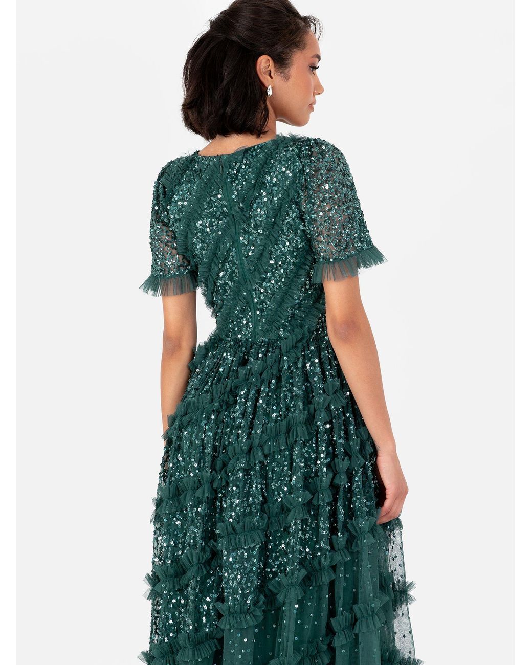 Maya Deluxe Green Embellished Short Sleeve V Neck Maxi Dress