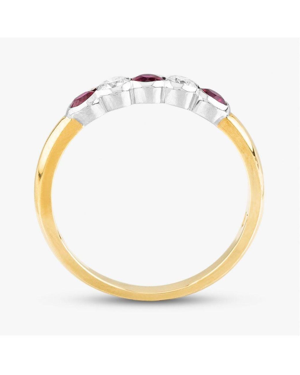 T.H.Baker Pink 18Ct Brilliant Cut Ruby & Diamond Five Stone Ring 33680G5 N