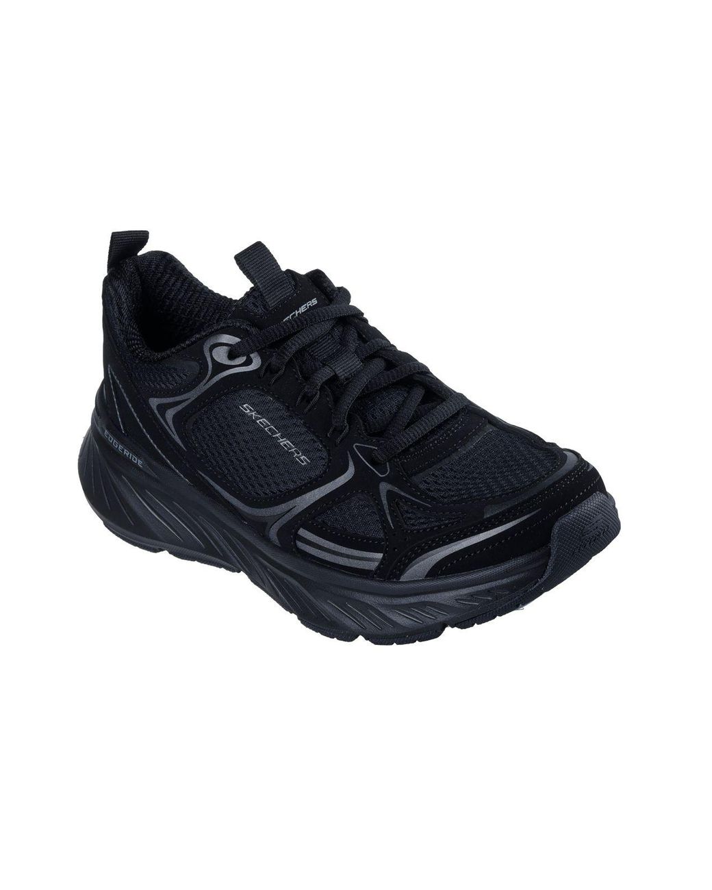 Skechers Black Edgeride Duraleather Overlay Mesh Lace-Up Trainers