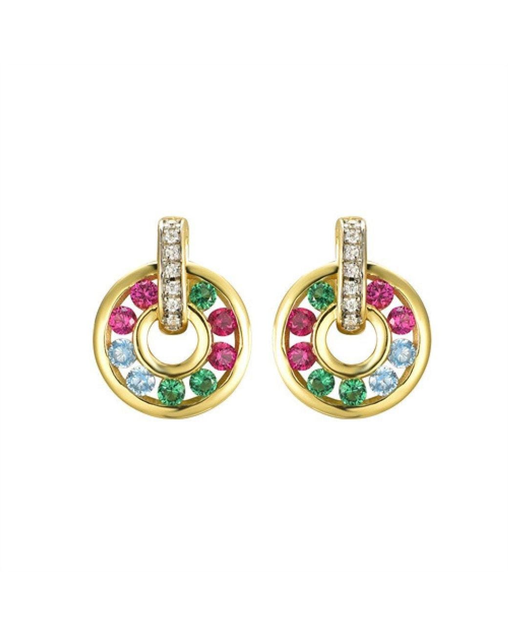 Jewelco London Green 14K-Plated Cz Hanging Circle Drop Earrings