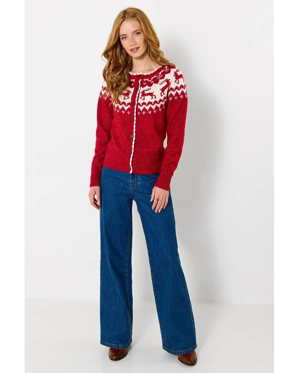 Joe Browns Pink Retro Reindeer Fairisle Cardigan