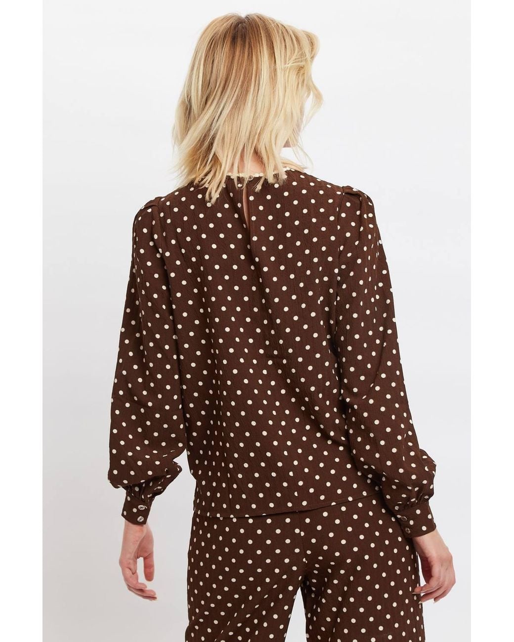 Louche Brown Lima Pretty Print Long Sleeve Blouse