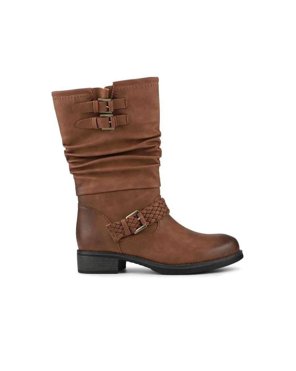 Pavers Brown Buckle-Detailed Calf Length Boots