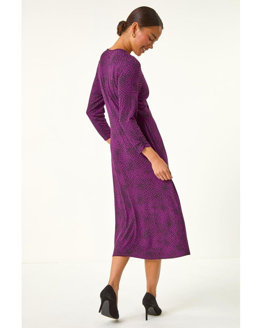Roman Purple Petite Twist Front V-Neck Midi Dress