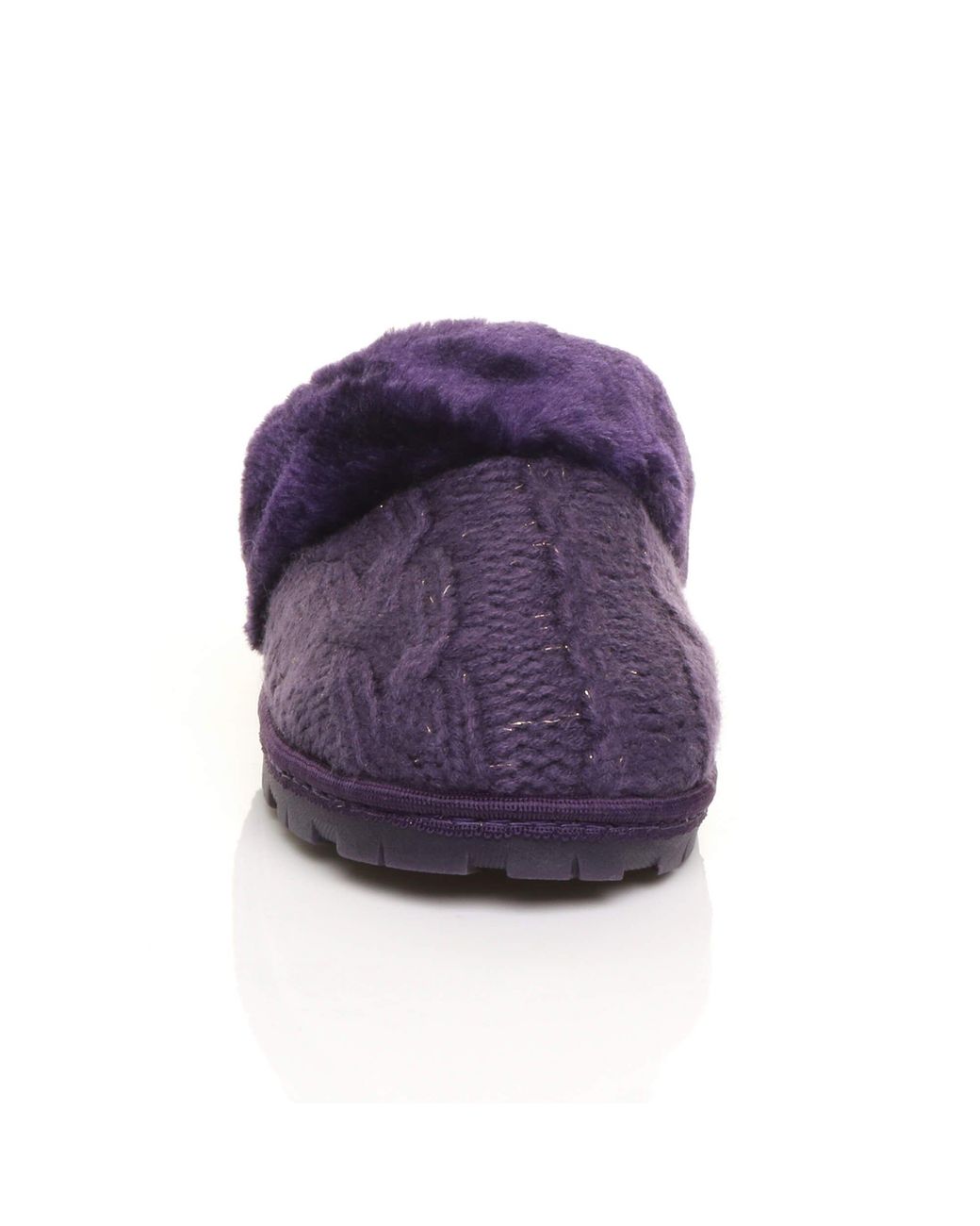 AJVANI Blue Flat Heel Mule Glitter Cable Knit Slippers