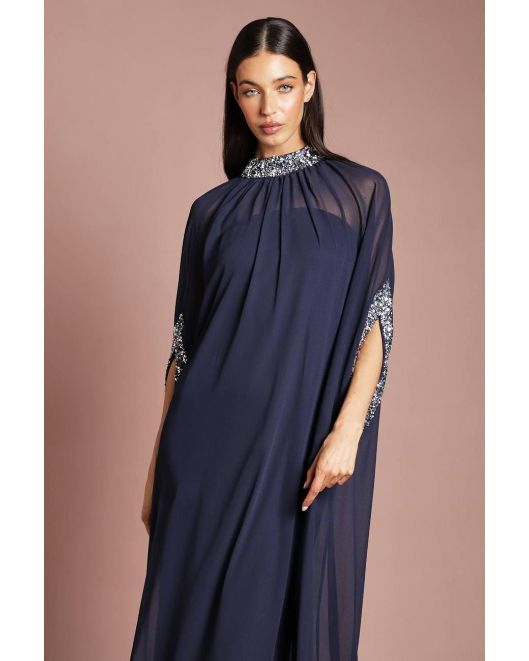 Coast Blue Muse Chiffon Cape Maxi Dress
