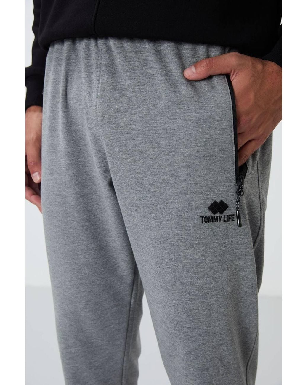 TOMMY LIFE Gray Jogger Sweatpants With Zip Pocket for men