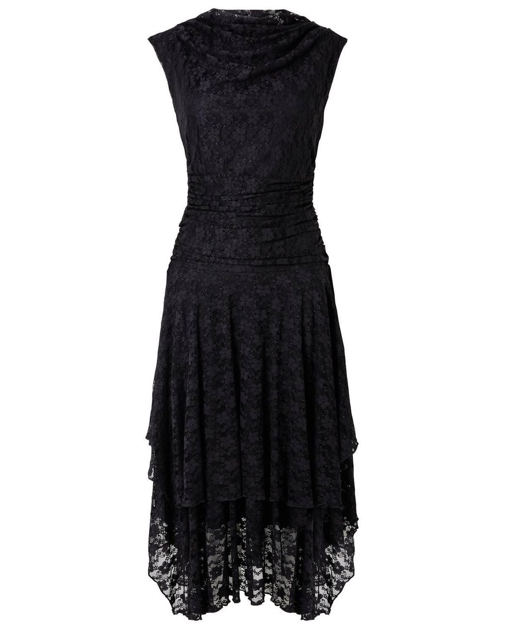 Joe Browns Black Elegant Lace Cowl Neck Dippy Hem Dress