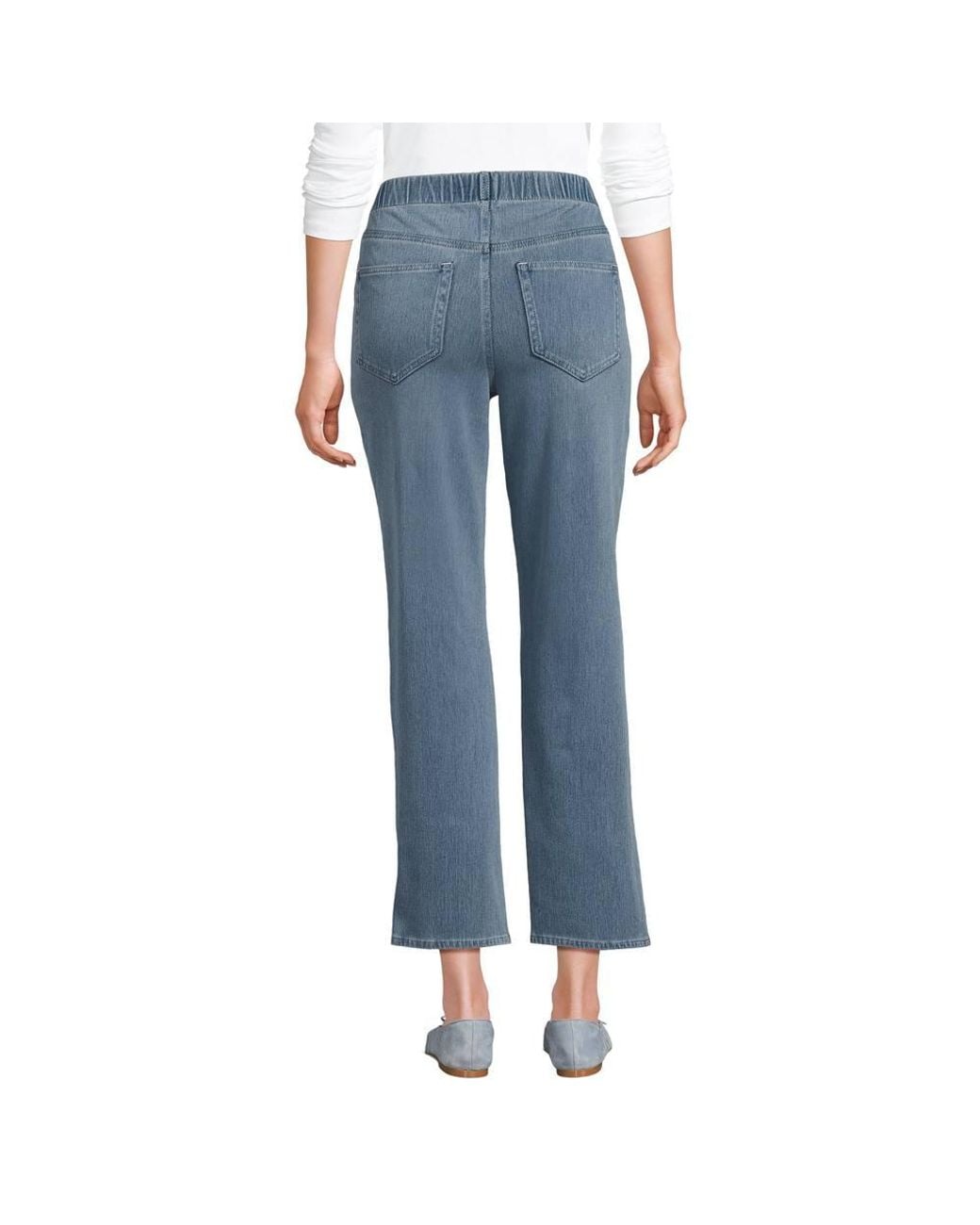 Lands' End Blue Starfish Knit Denim Straight Leg Cropped Jeans