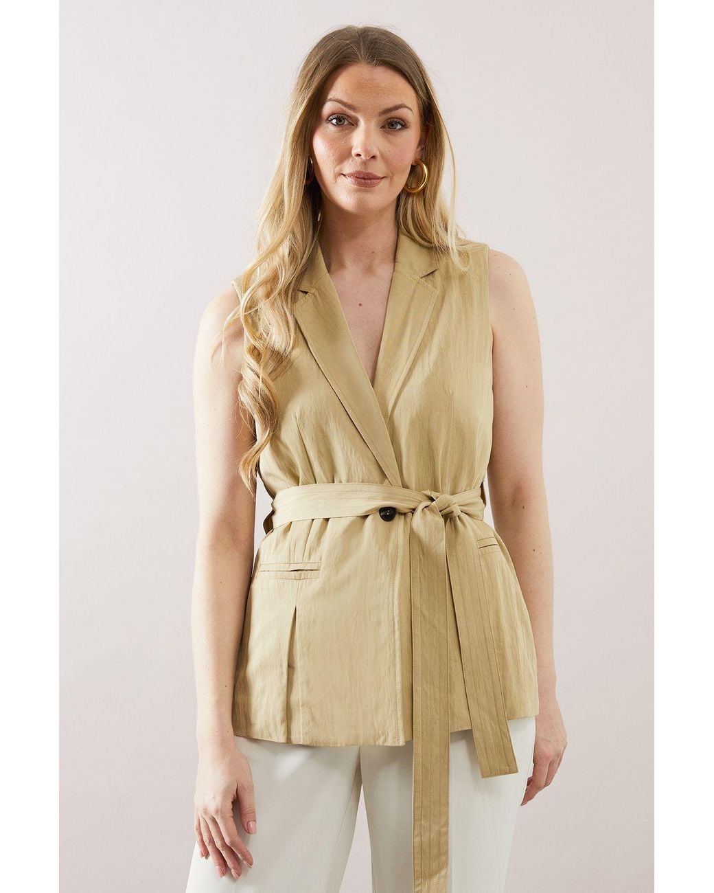 Wallis Natural Sleeveless Belted Waistcoat