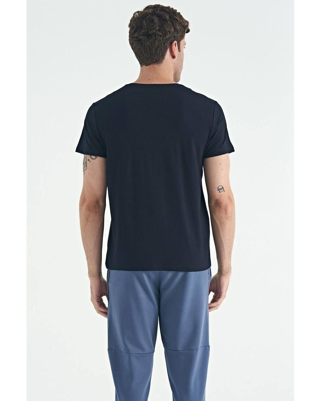 TOMMY LIFE Blue Cotton Elastane Crew Neck T-Shirt for men