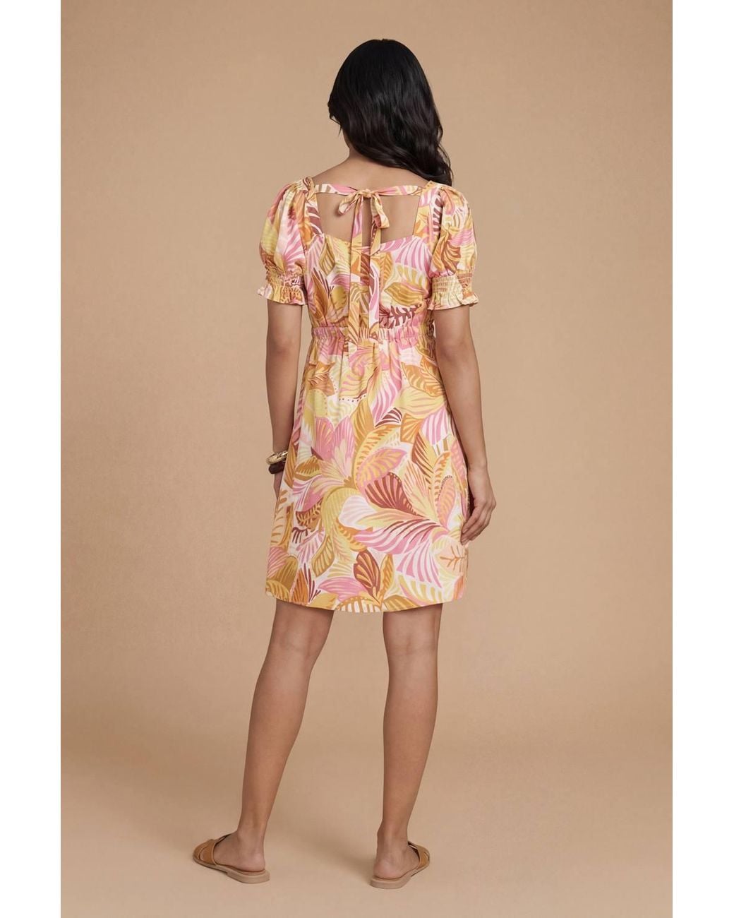 Dorothy Perkins Natural Petite Sweetheart Neck Puff Sleeve Printed Mini Dress