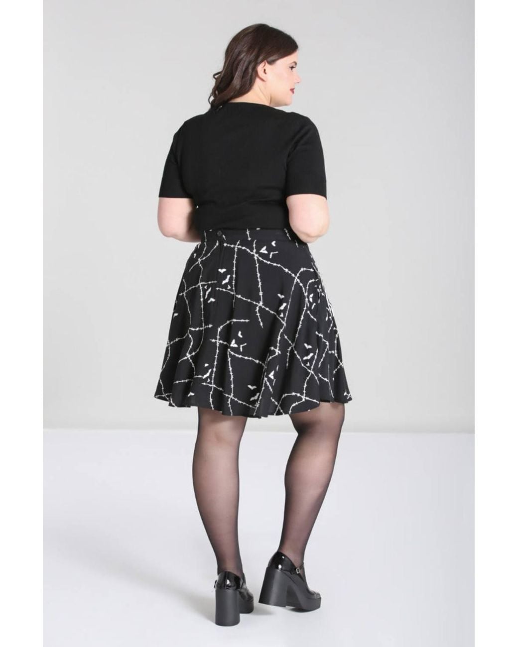 Hell Bunny Black Stitches Bat Print Mini Skirt With Contrast Pocket Details