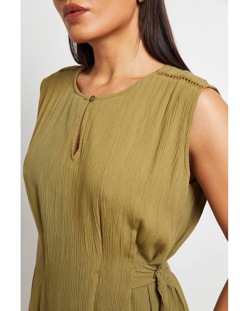 PRINCIPLES Green Crinkle Viscose Tie Midi Dress