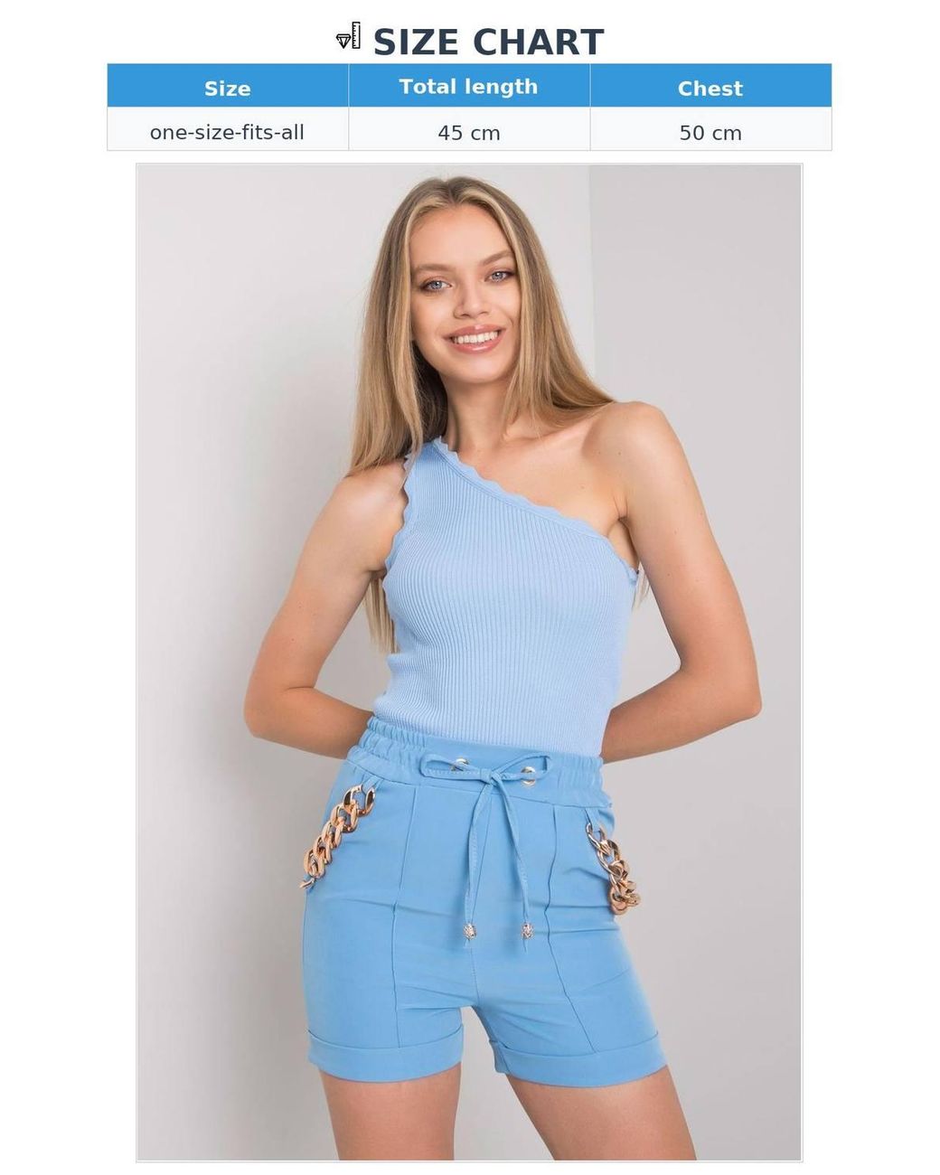 Love Lace Blue Ribbed One Shoulder Stretch Top Style 181692