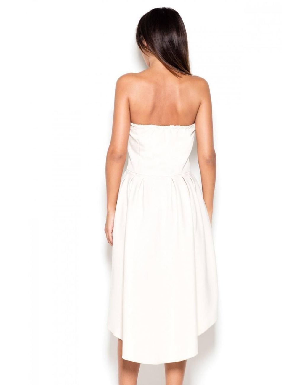 Love Lace White Strapless Asymmetrical Daydress With Elastic Bust
