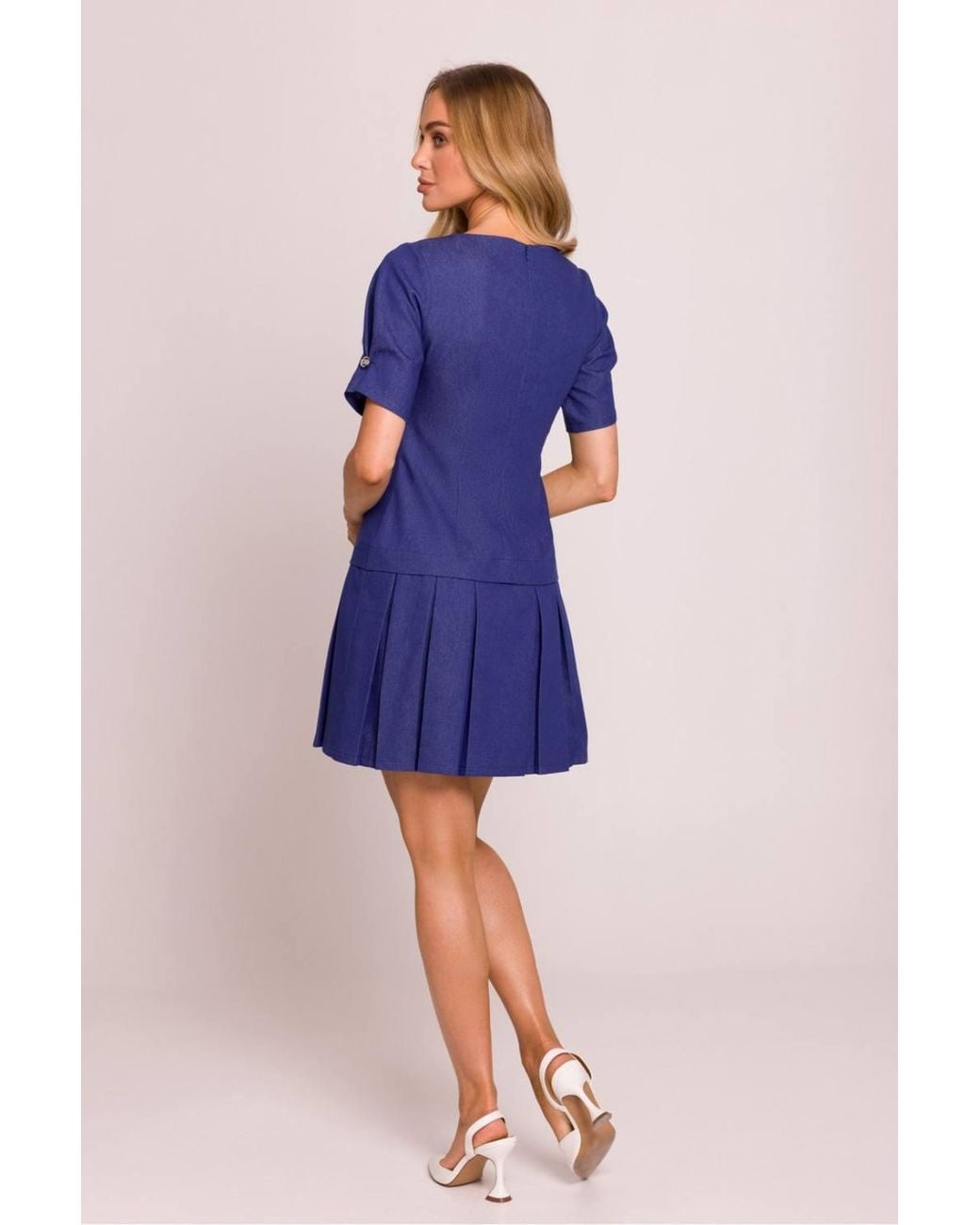 Love Lace Blue Cotton Short Sleeve Mini Dress With Zip