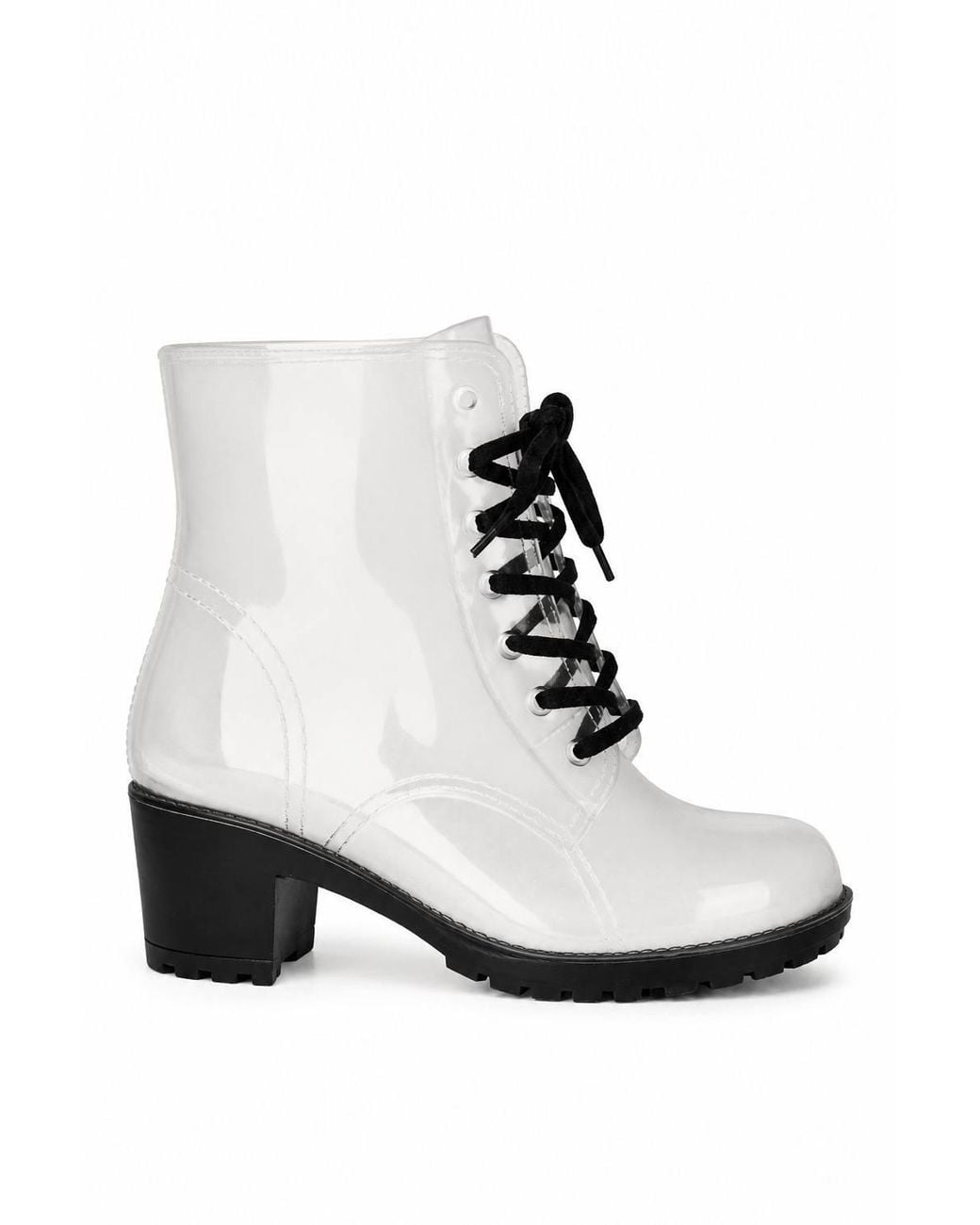 Spot on White Lace Up Block Heel Ankle Boots