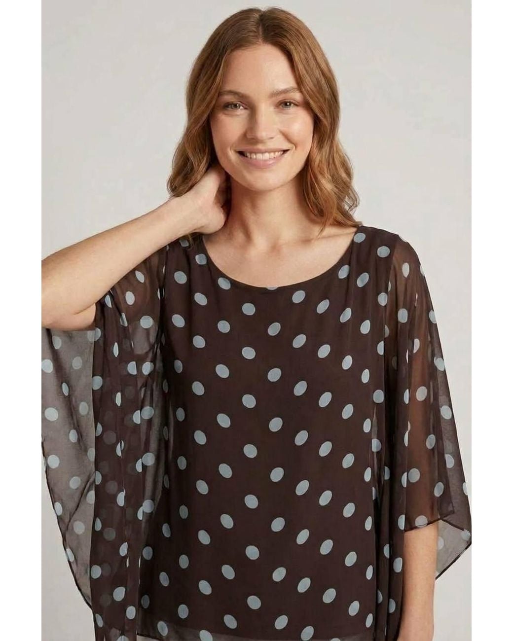 Izabel London Brown Polka Dot Print 3/4 Sleeve Tunic Blouse