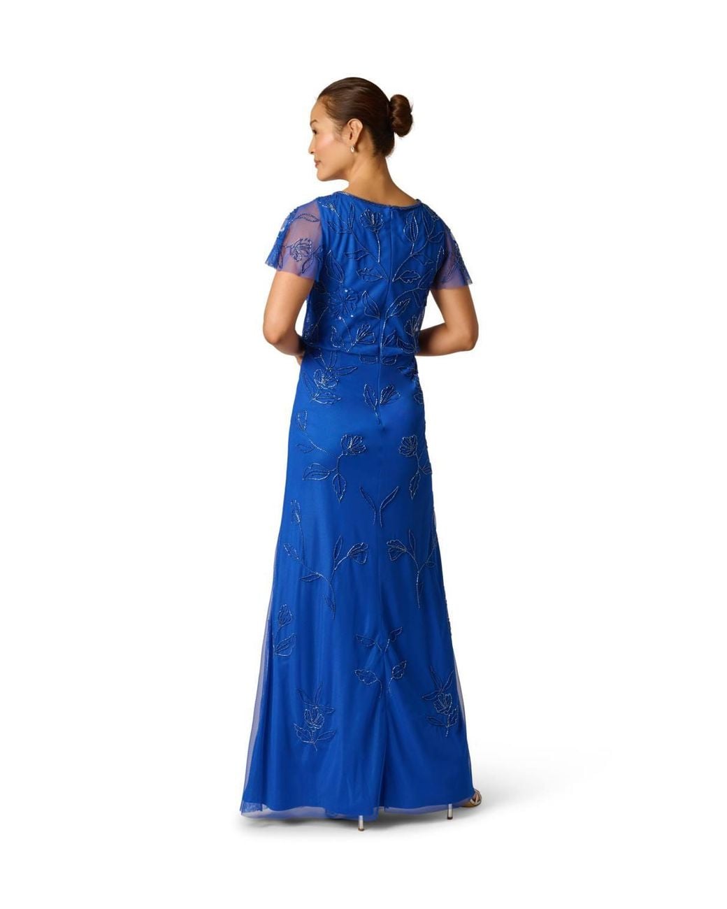 Adrianna Papell Blue Bead Blouson Long Dress