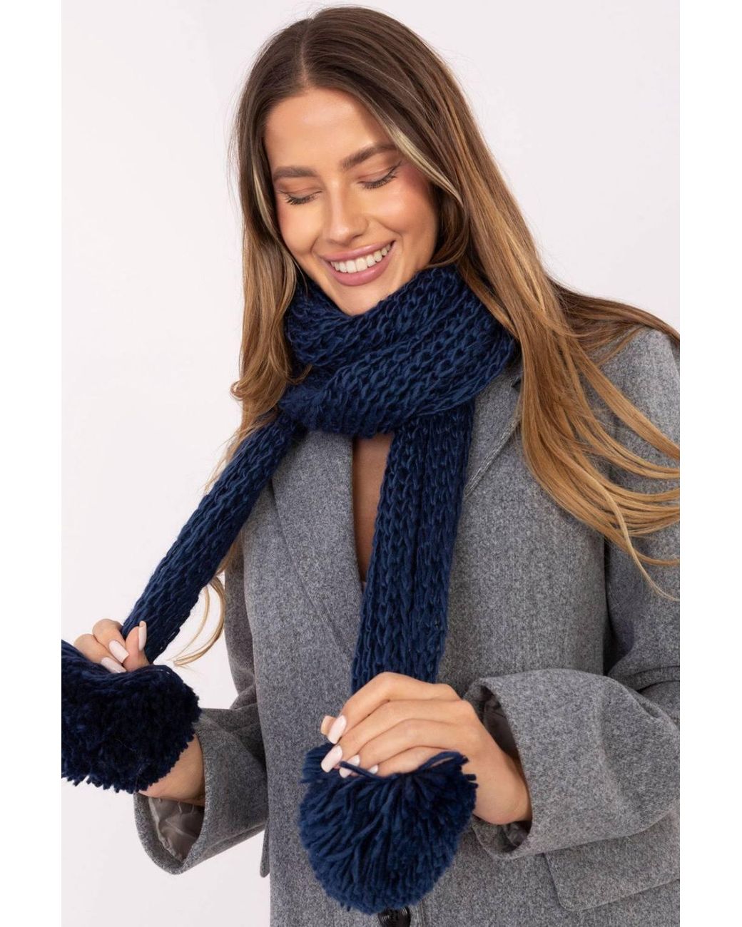 Love Lace Blue Soft Acrylic Winter Scarf With Pom Pom Ends For Warmth Everyday