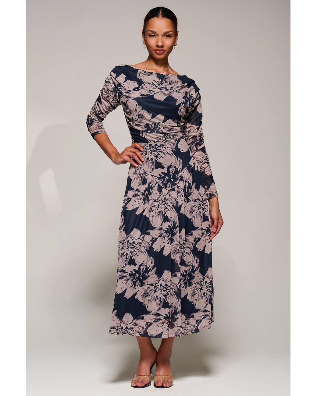 Jolie Moi Black Long Sleeve Asymmetric Mesh Midi Dress