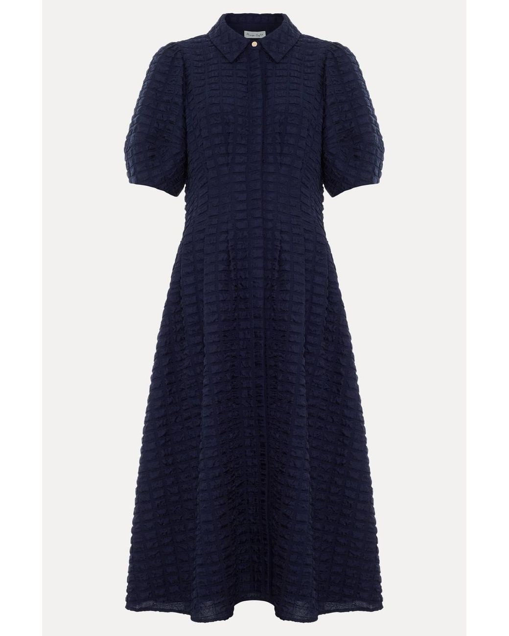Phase Eight Blue Yasmine Textured Puff Sleeve Midi Dress
