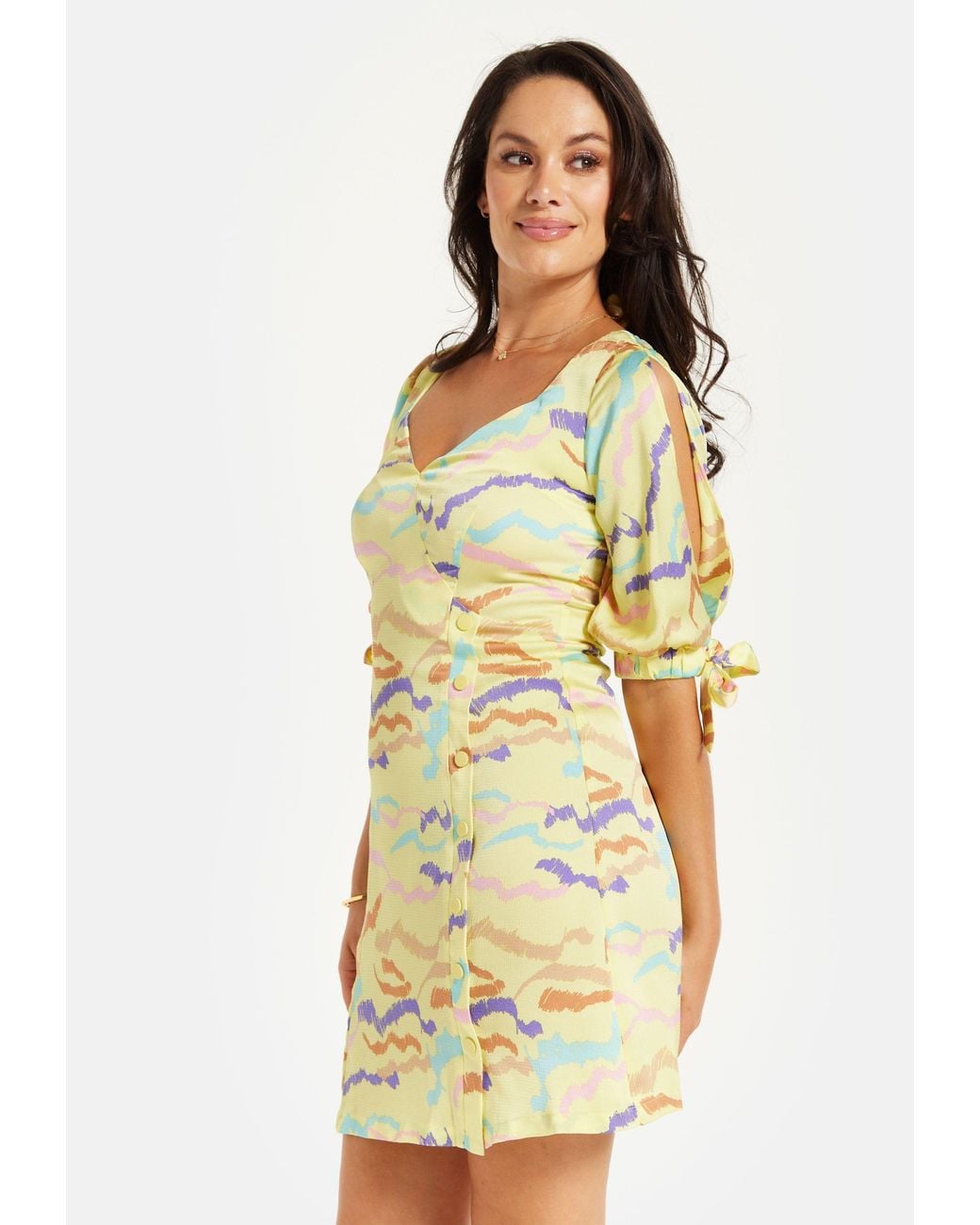 Liquorish Yellow Abstract Zebra Print Mini Dress With Back Tie Up